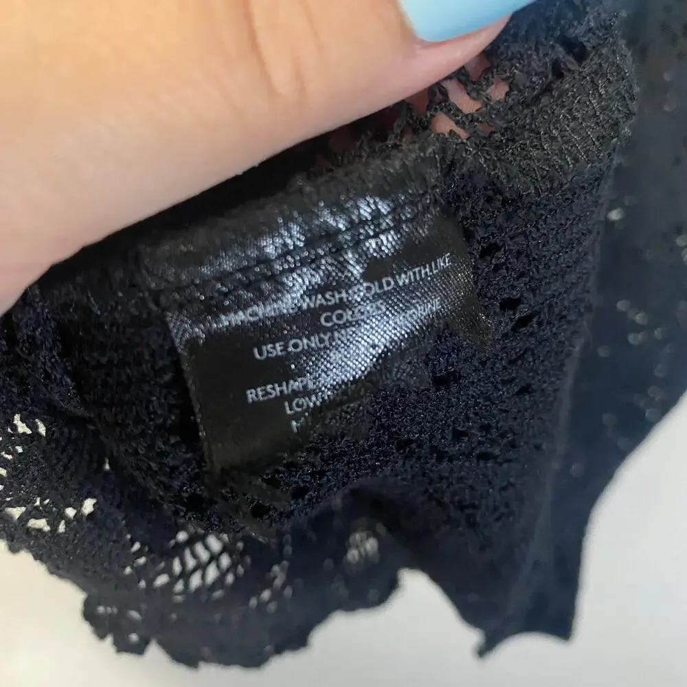 Free People Pretty Sure Black Lace Top High Neck Keyhole Back Fitted Sz XS